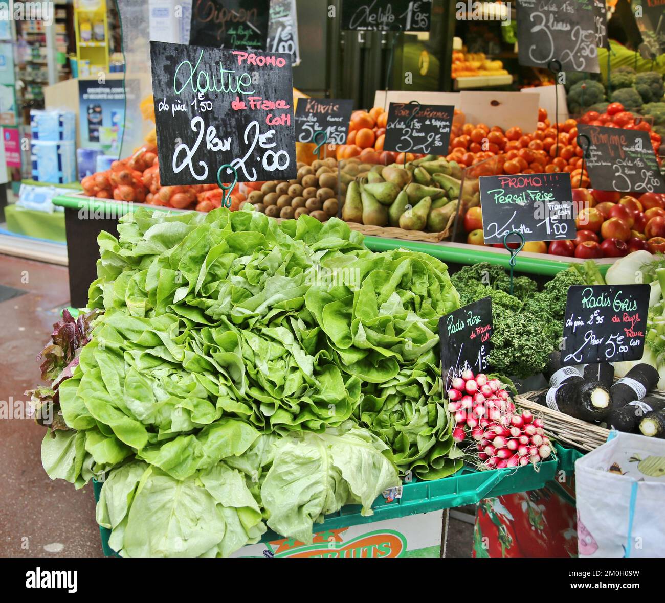 Fruit and Vegetables for sale outdoors in Normandy, France Stock Photo