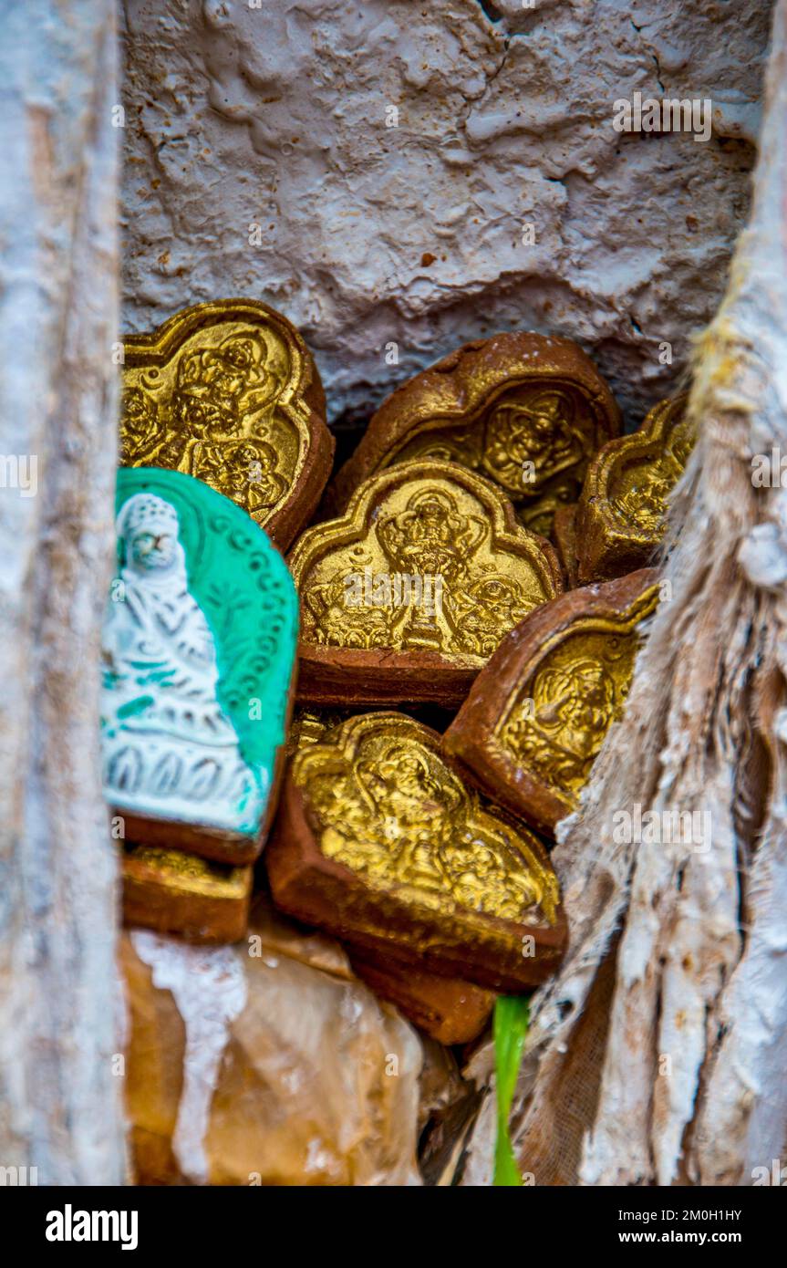 Small Buddhas as praying stones in the Drepung temple, Lhasa, Tibet, Asia Stock Photo