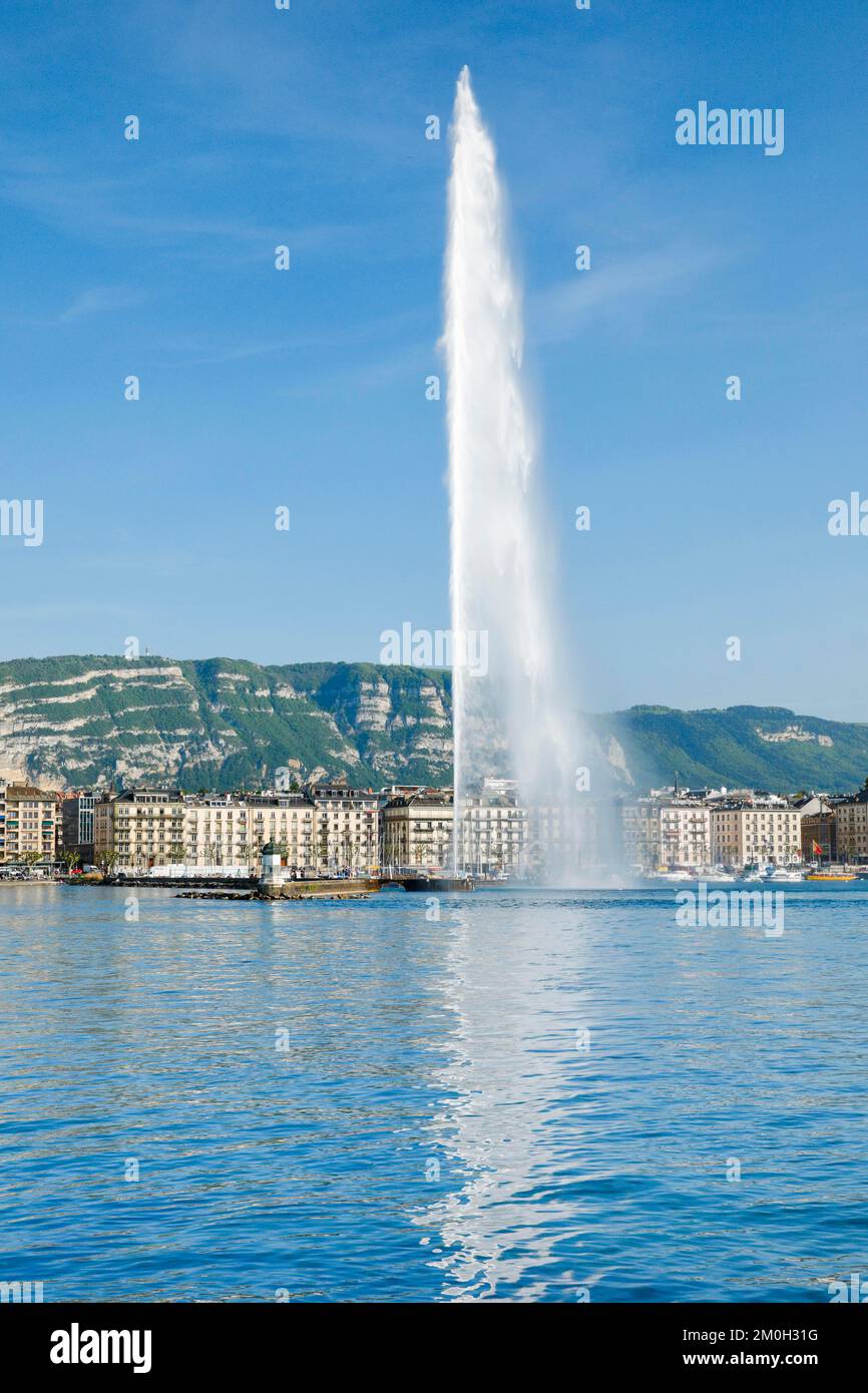 The Jet d'eau, the landmark in the Lake Geneva basin, Canton Geneva ...
