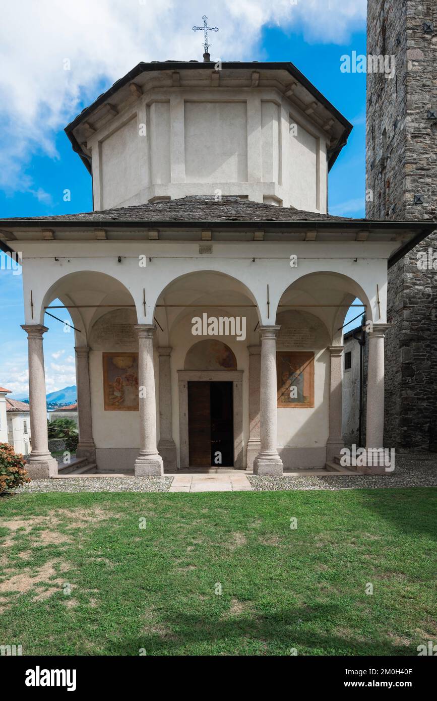 Renaissance baptistry, view of the renaissance era octagonal baptistry chapel in Baveno, Piedmont, Italy Stock Photo