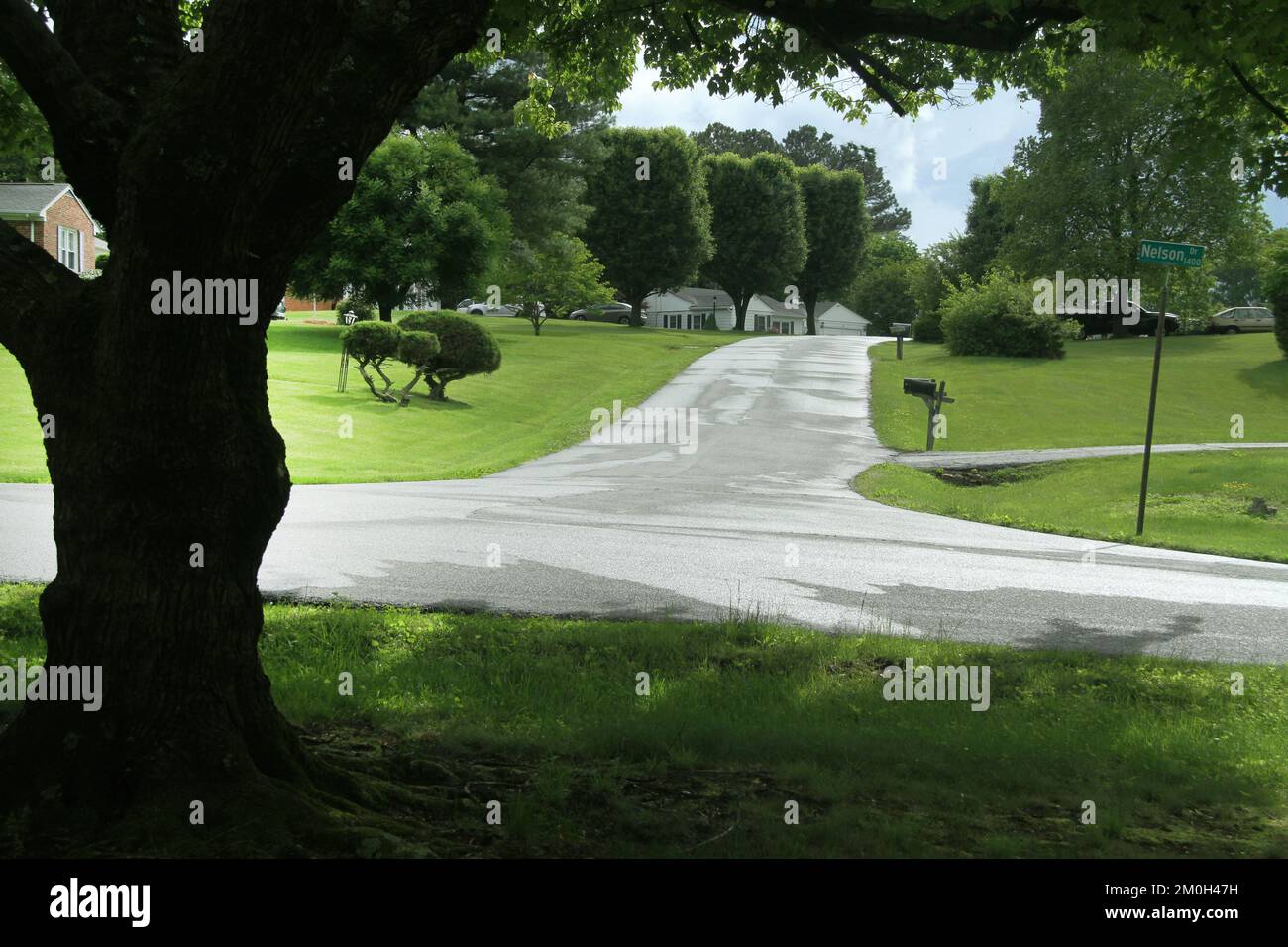 Road through a residential neighborhood in Lynchburg, VA, USA Stock