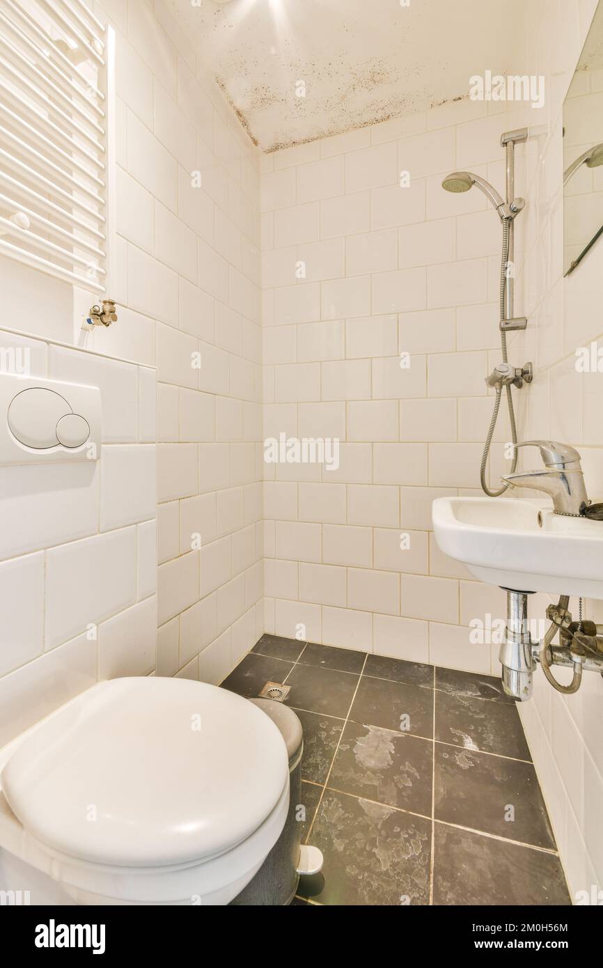Shower and wall hung toilet in modern restroom at home Stock Photo Alamy
