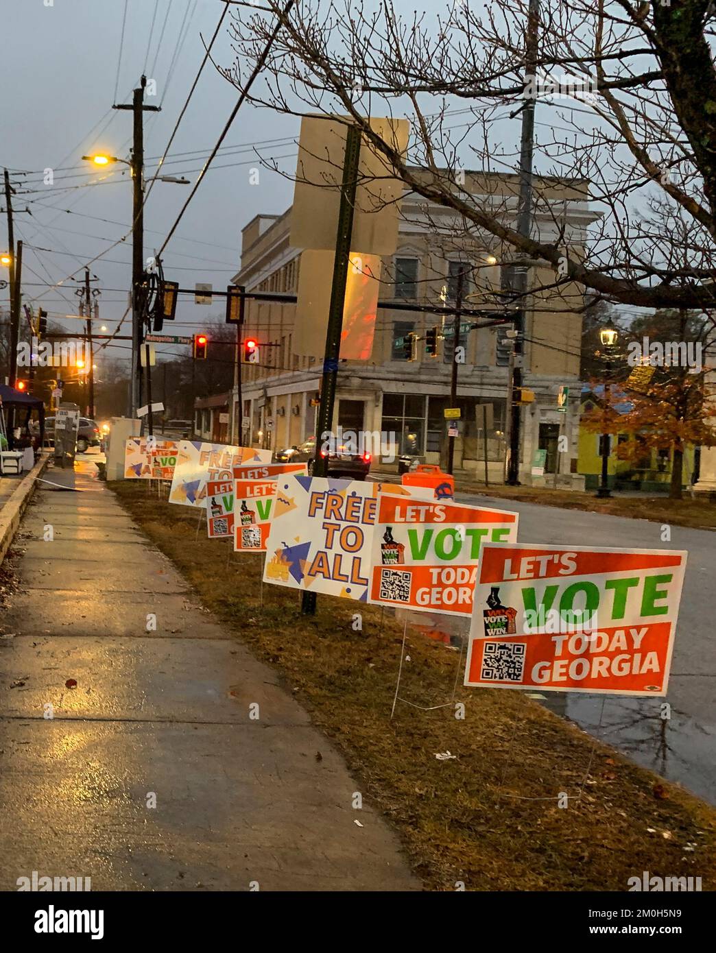 Atlanta, USA. 6th Dec, 2022. Let's Vote Today signs