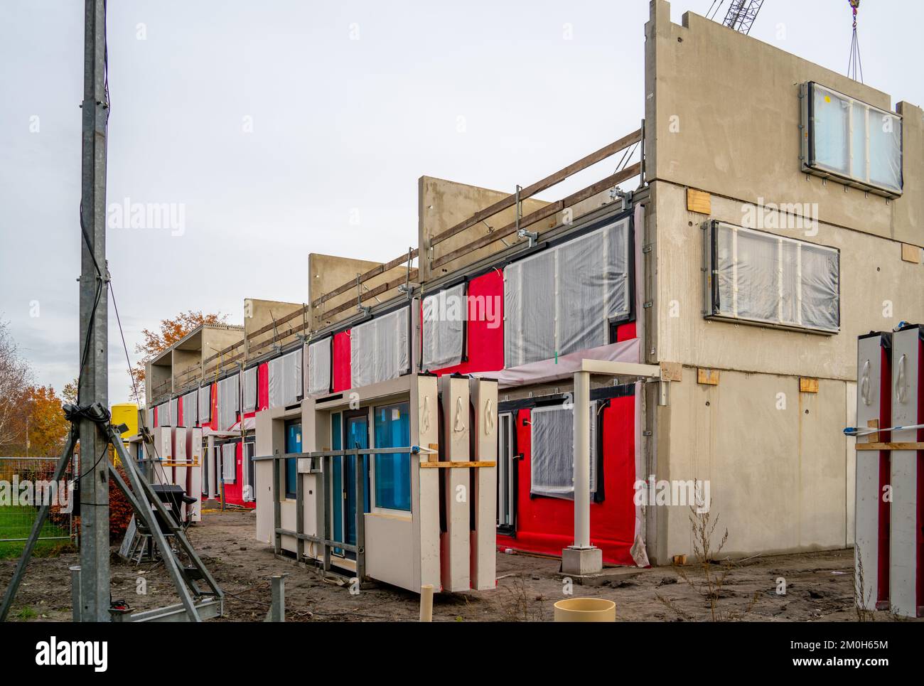 Construction of a prefab apartment building in the Netherlands Stock