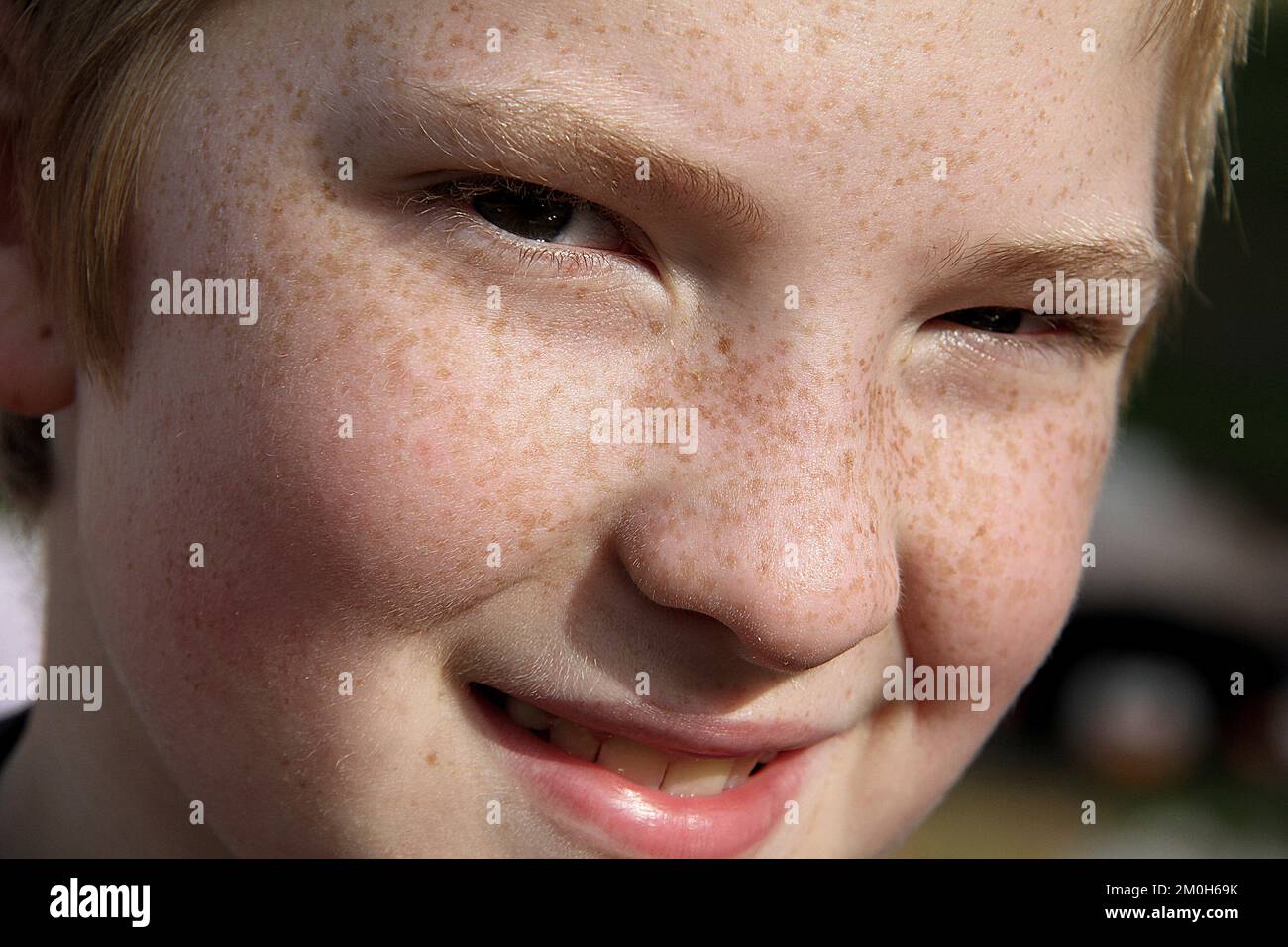 Portrait of young boy with freckles Stock Photo