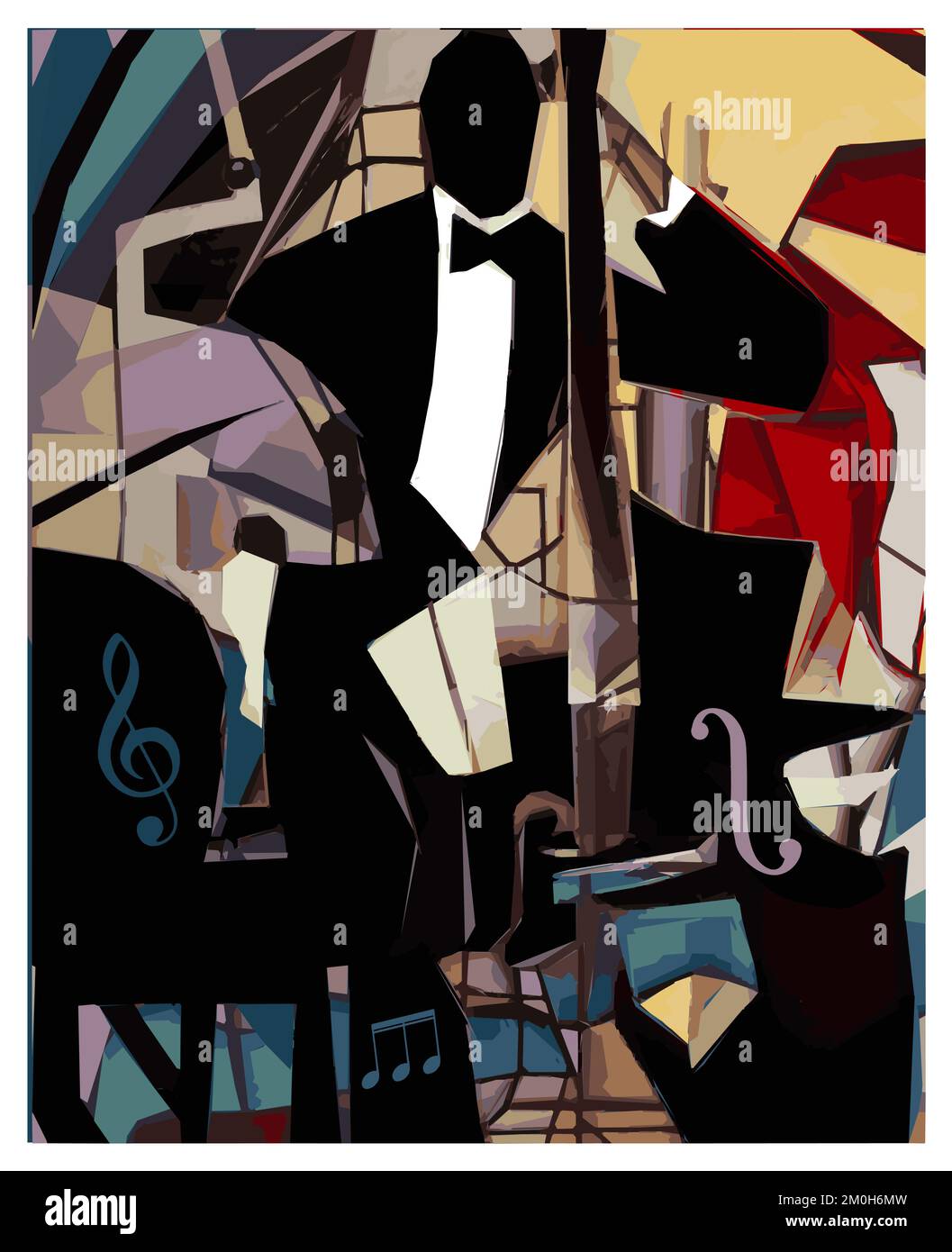 Contemporary art abstract original composition about jazz - cubism inspiration - vector illustration (Ideal for printing, poster or wallpaper, house d Stock Vector
