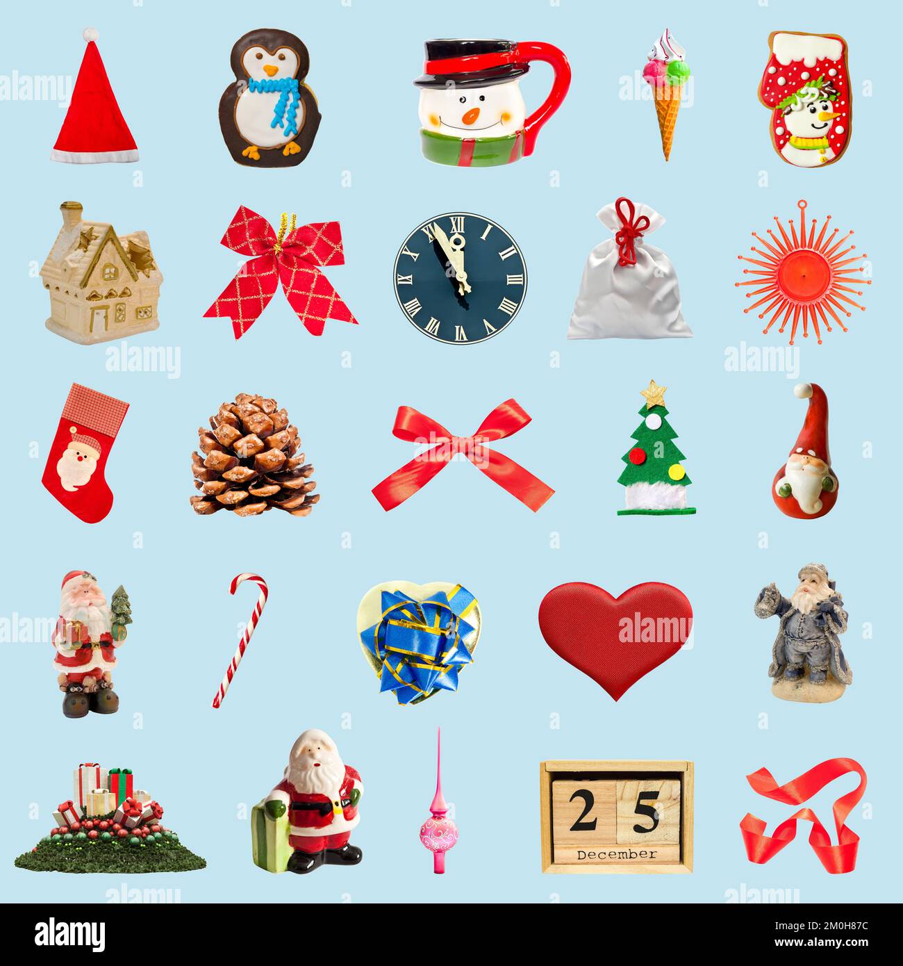 christmas collection isolated on a blue background Stock Photo