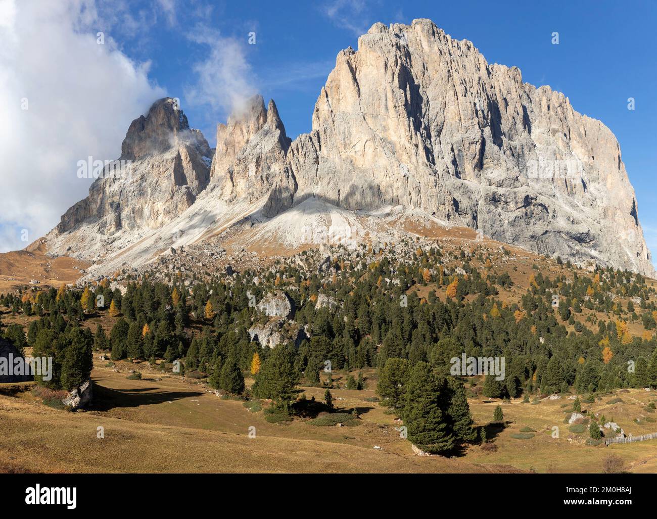 Italy, Trentino Alto Adige region, Dolomites, Selva, Gardena and Badia valley, Sella massif Stock Photo