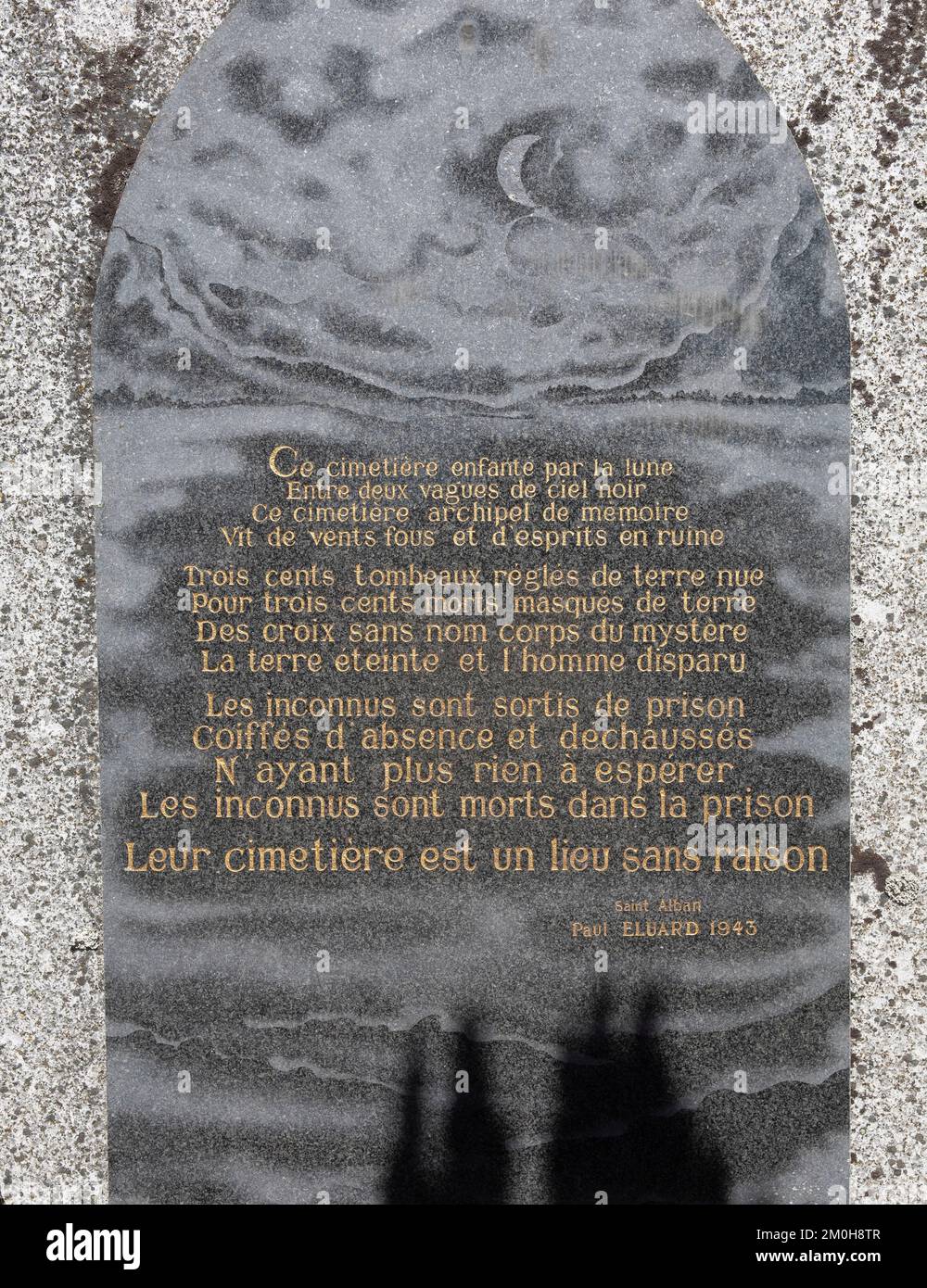 France, Lozere, Saint Alban sur Limagnole, the Cemetery of Fools, the poem by Paul Eluard Stock Photo