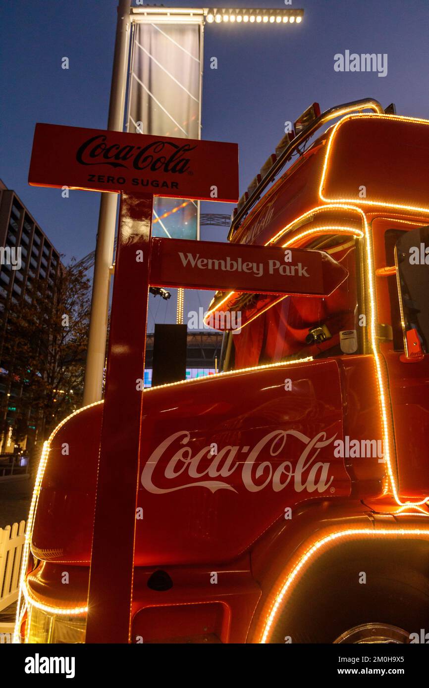 The iconic Coca Cola Christmas Truck stops on Olympic Way in front of