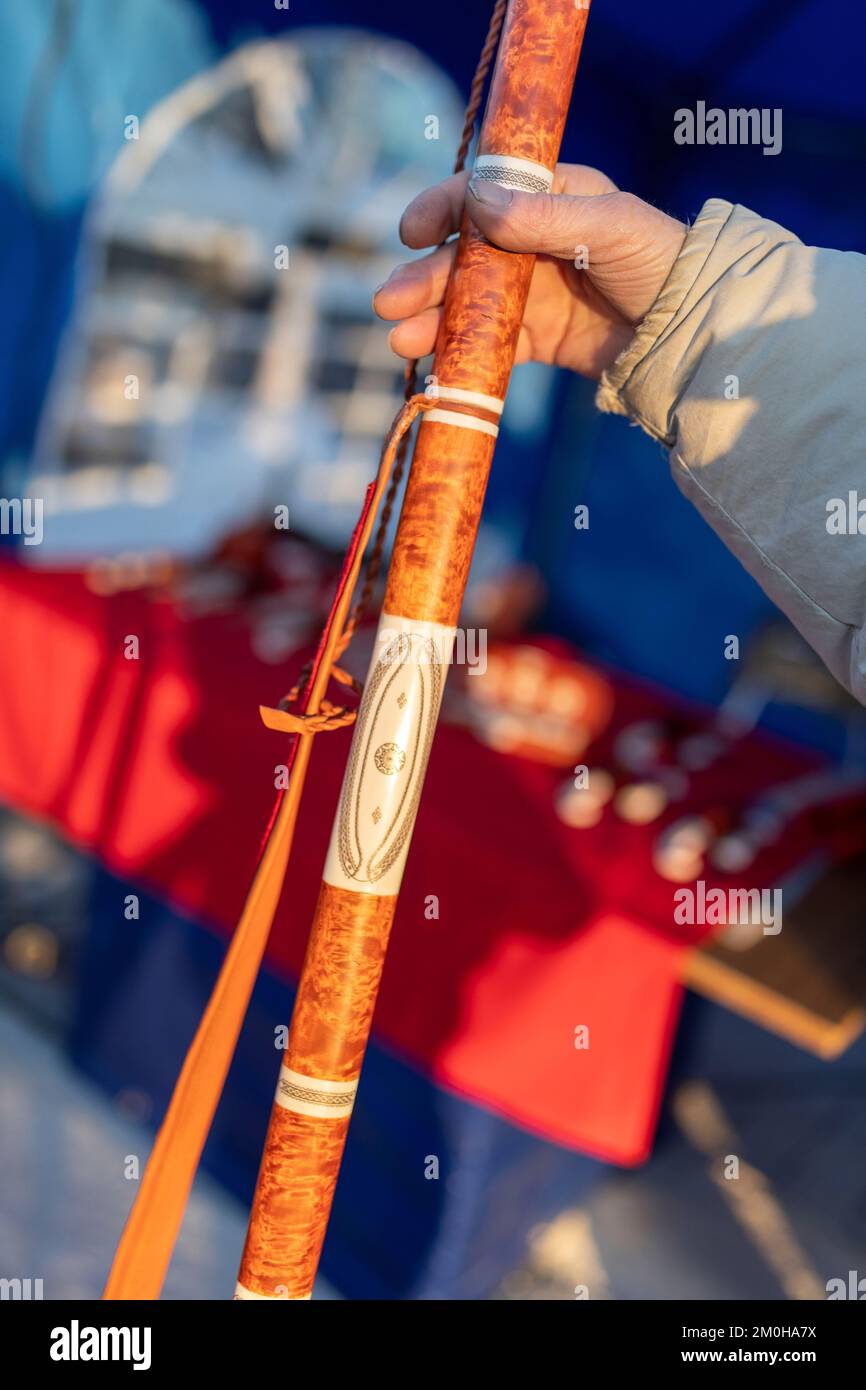 Sweden, Norbotten County, Jokkmokk, handicraft Sami knife thrower