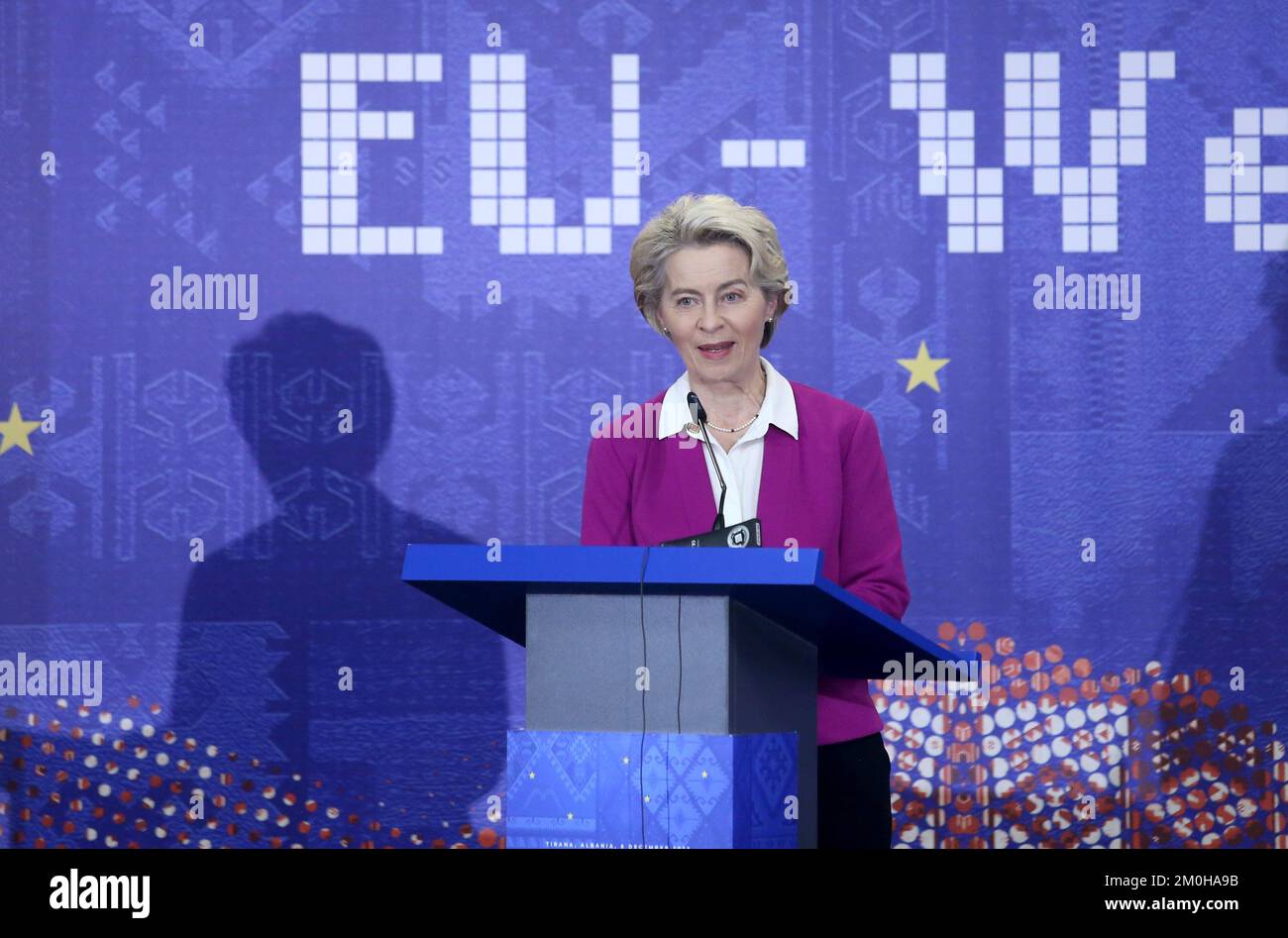 President of the European Commission Ursula von der Leyen speaks to the ...