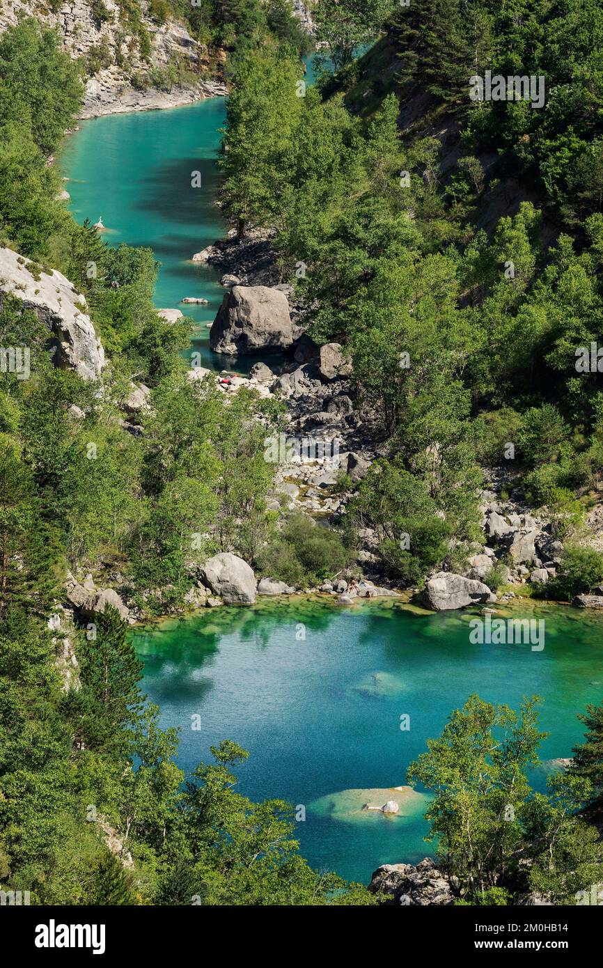 France, Alpes de Haute Provence, regional natural park of Verdon, Castellane, Le Verdon river at the entrance of the lake of Chaudanne Stock Photo