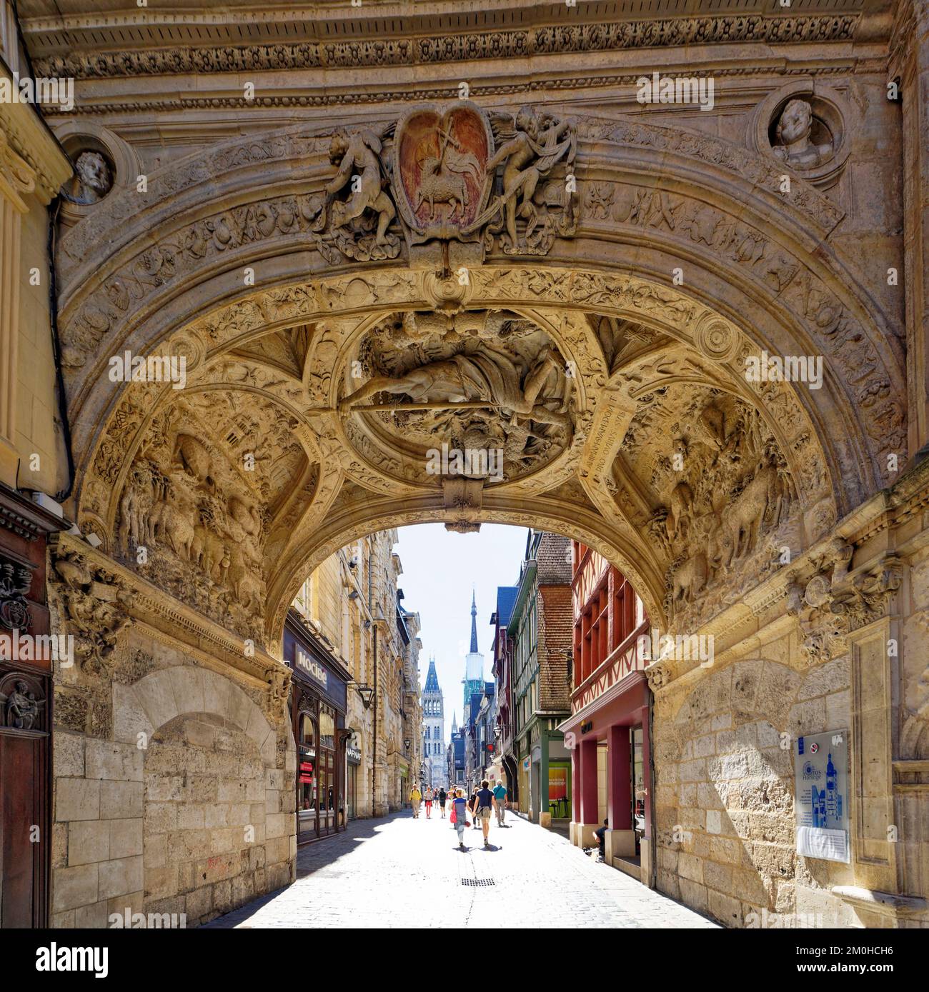 France, Seine Maritime, Rouen, Rue du Gros Horloge and the Notre Dame