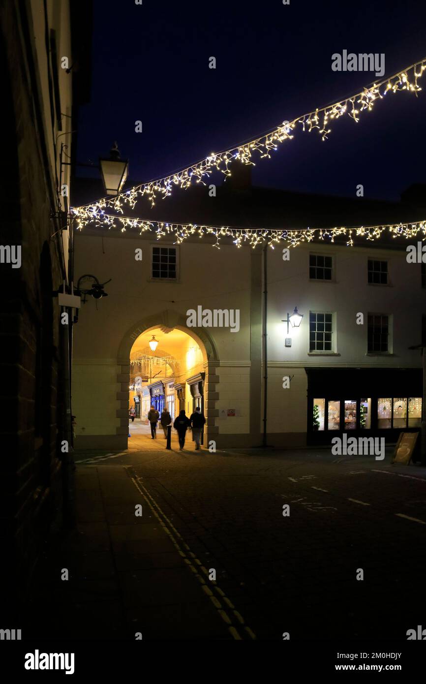Brecon town, Christmas scene, Bethel Square area, decorated for
