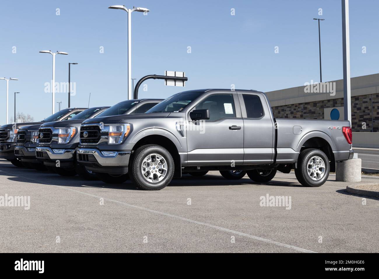 Indianapolis Circa December 2022 Ford F150 display at a dealership. The Ford F150 is