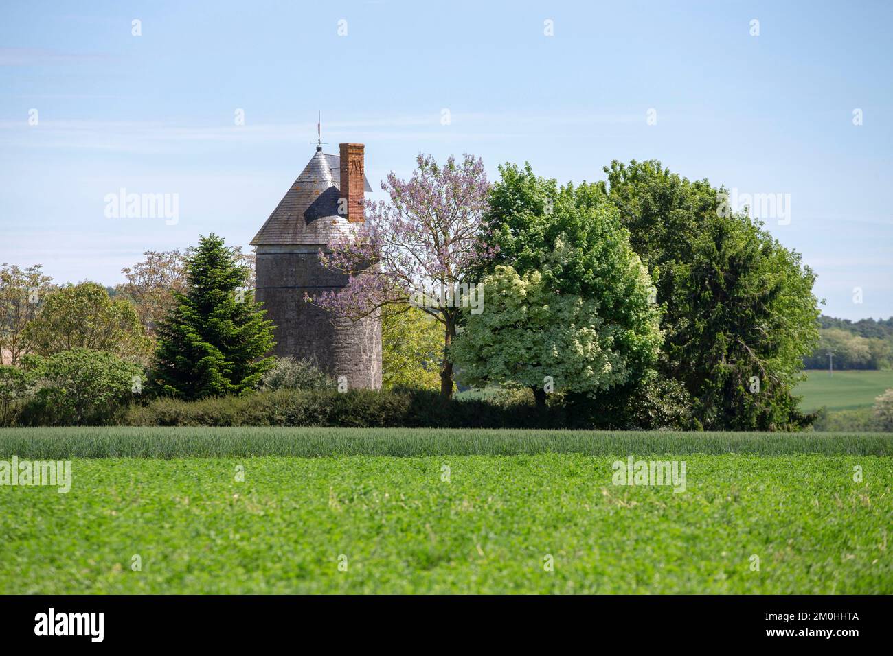 France, Indre et Loire, Cinais, the mill of La Devini?re also called mill of the Tour Blanche is inhabited which explains the presence of a chimney, The work of Rabelais was born here Stock Photo