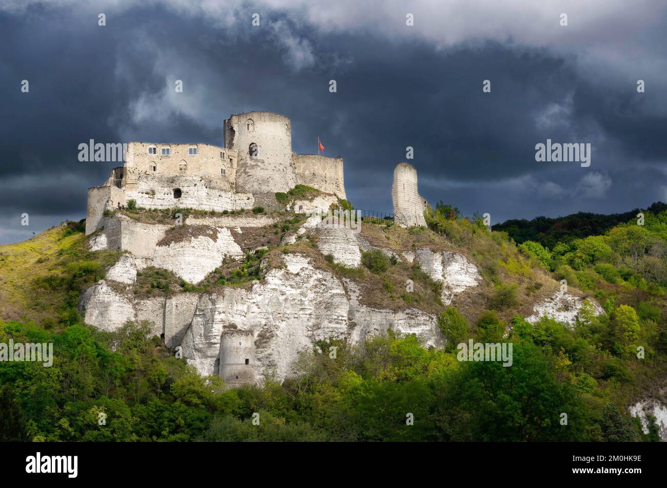 France, Eure, Les Andelys, Chateau Gaillard, 12th century fortress built by Richard Coeur de Lion, the dungeon Stock Photo