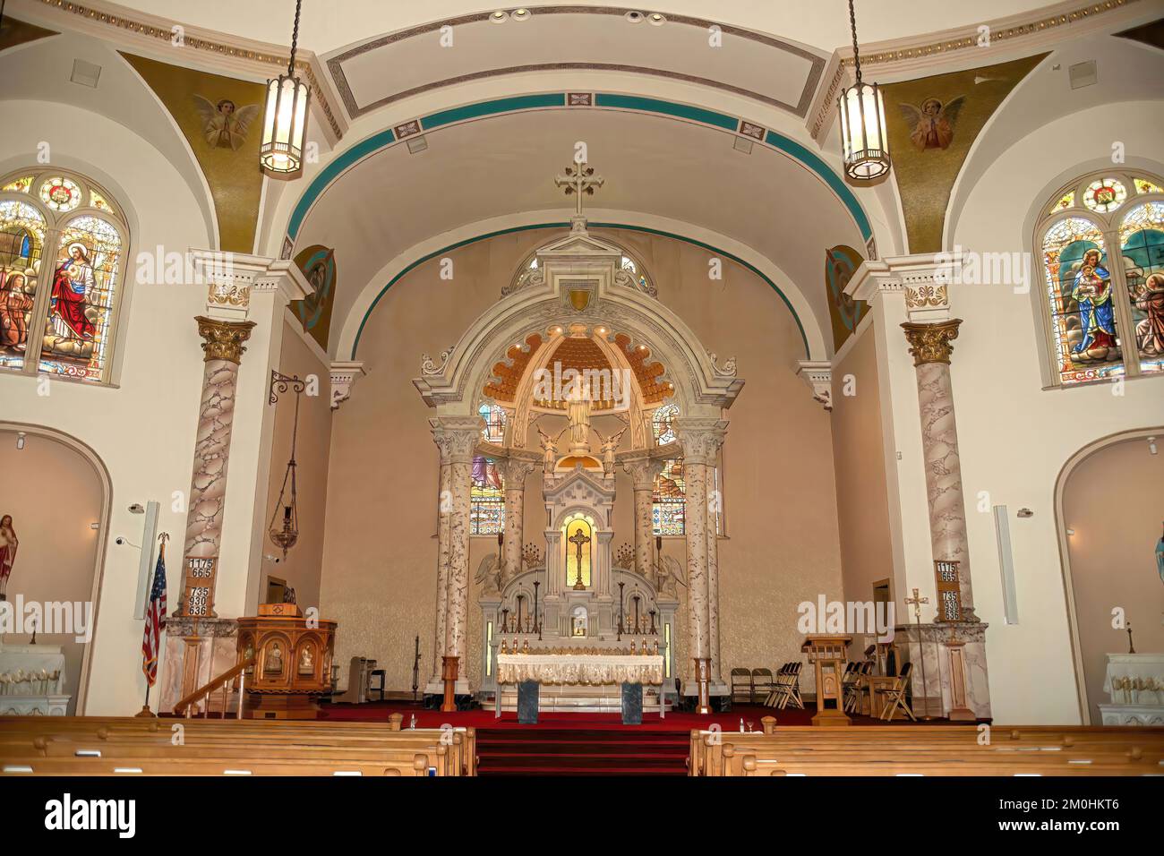 Beautiful sanctuary of the Basilica of St. Stanislaus Catholic Church built in 1894 in the Polish Cathedral Style in Winona, Minnesota USA Stock Photo