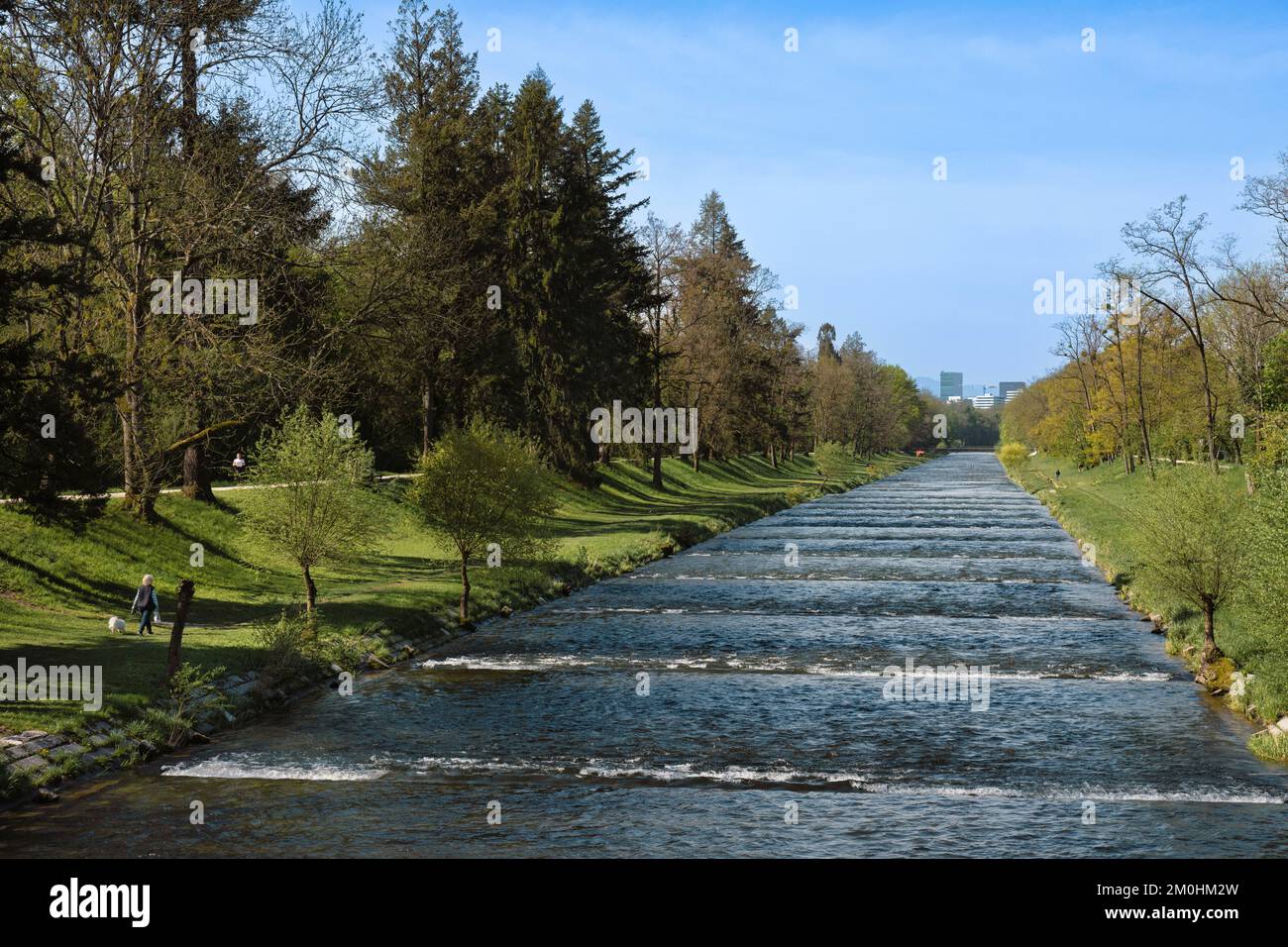 Switzerland, Basel, Neuer Teich Bach, the channeled river Wiese in the