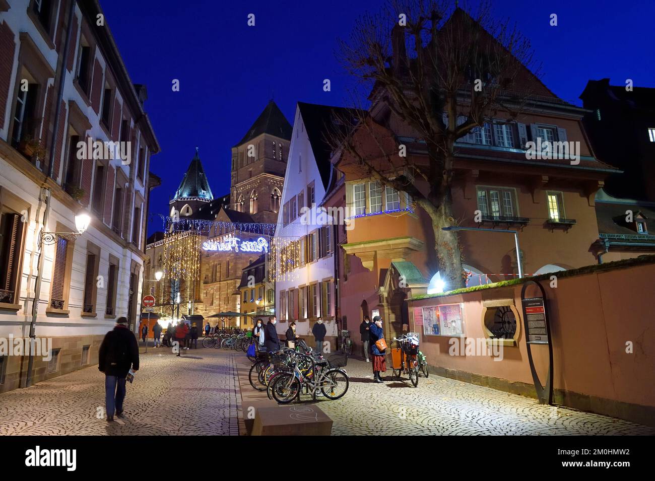 France, Bas Rhin, Strasbourg, old town listed as World Heritage by UNESCO, rue de la Monnaie leading to the Protestant church of Saint-Thomas Stock Photo