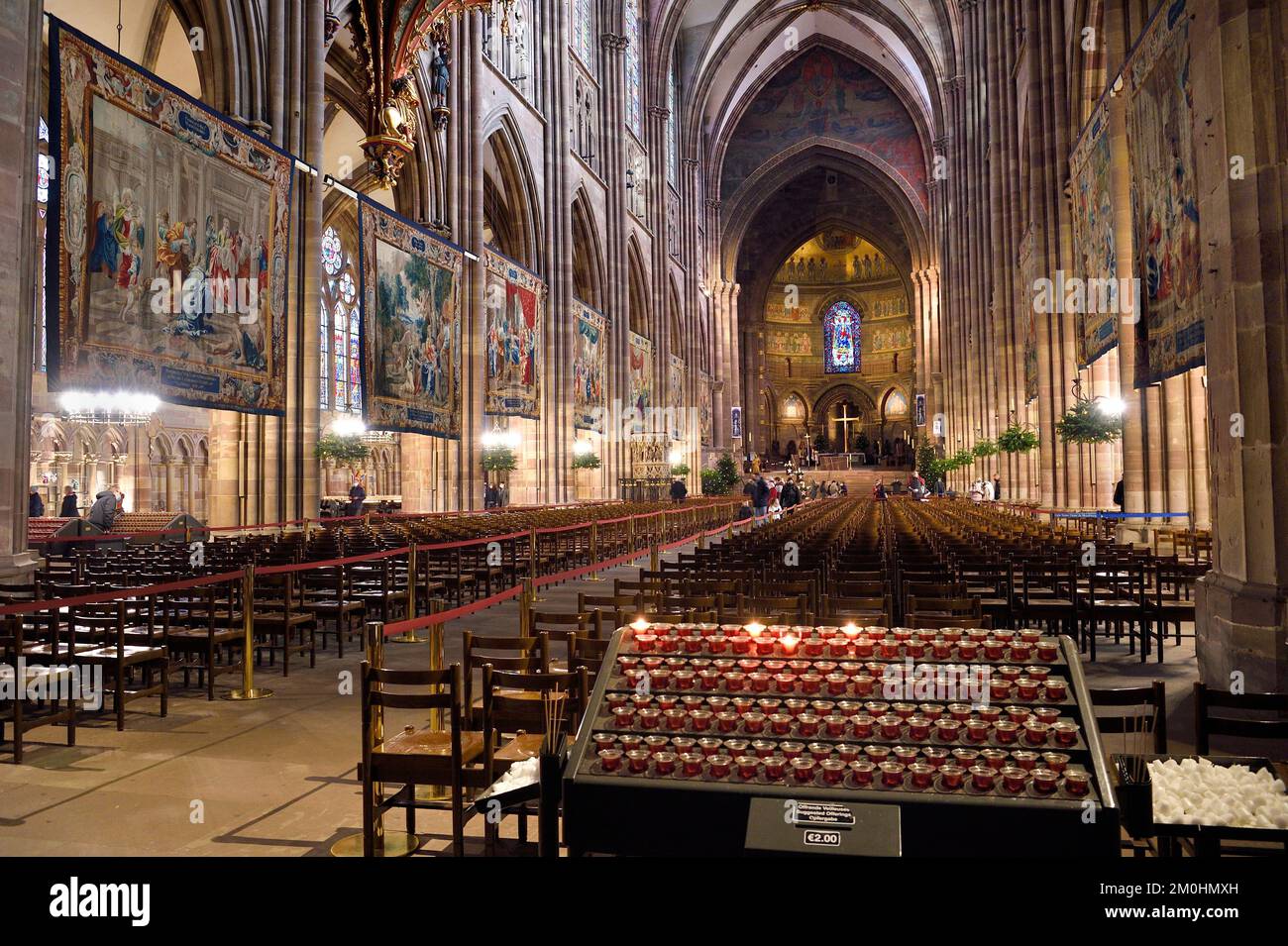 France, Bas Rhin, Strasbourg, old town listed as World Heritage by UNESCO, Notre Dame Cathedral, the Scenes from the Life of the Virgin made at the request of Richelieu are a series of fourteen tapestries hung in the nave during the Advent period Stock Photo