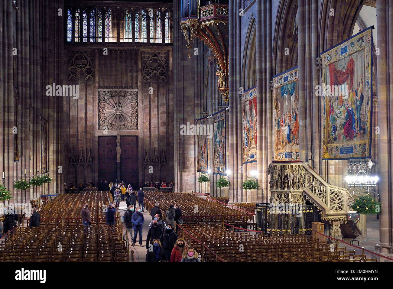 France, Bas Rhin, Strasbourg, old town listed as World Heritage by UNESCO, Notre Dame Cathedral, the Scenes from the Life of the Virgin made at the request of Richelieu are a series of fourteen tapestries hung in the nave during the Advent period Stock Photo