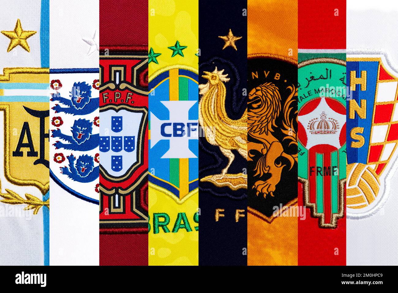 Close up of National Football team crest on home kit. Quarter Finalists FIFA World Cup Qatar 2022. Stock Photo