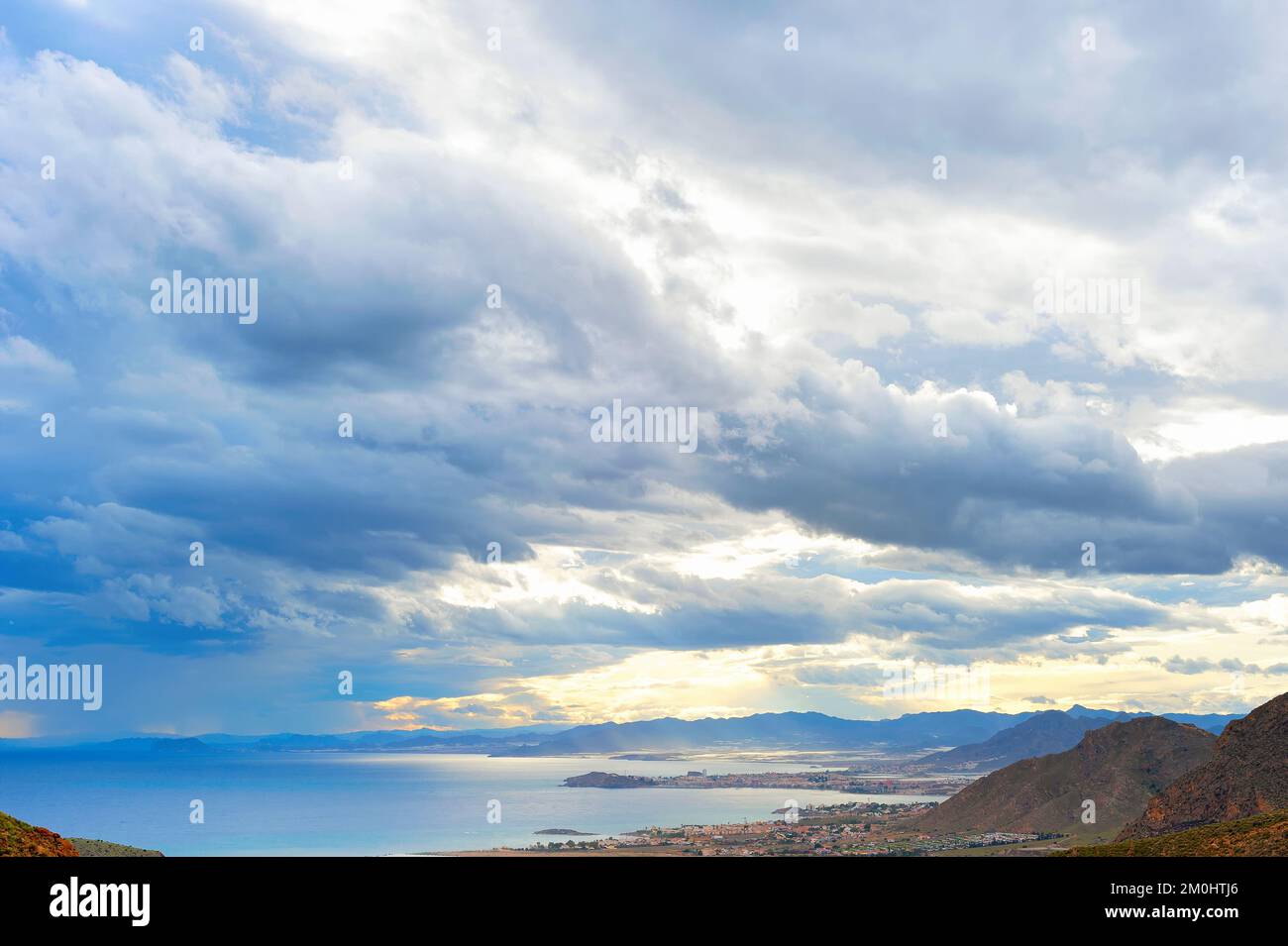 Landscape with stormy clouds sky over sea, Spain Stock Photo