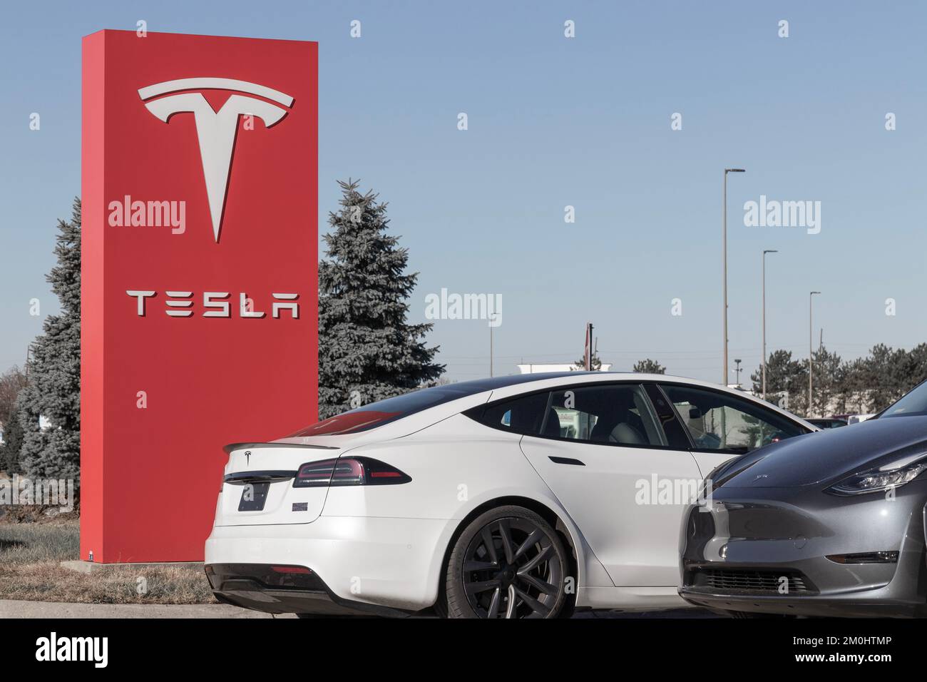 Indianapolis Circa December 2022 Tesla EV electric vehicles on