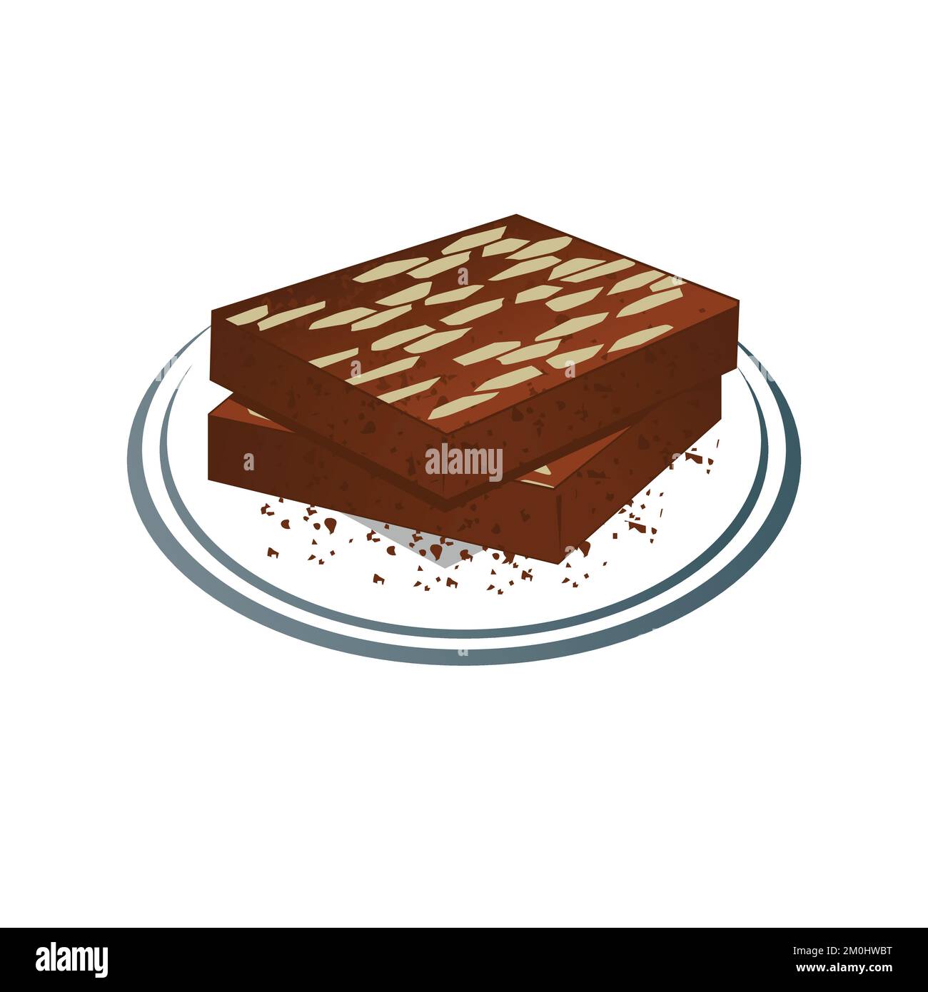 Two pieces of chocolate mosaico cake on a plate. Vector illustration of Greek cuisine. Stock Vector