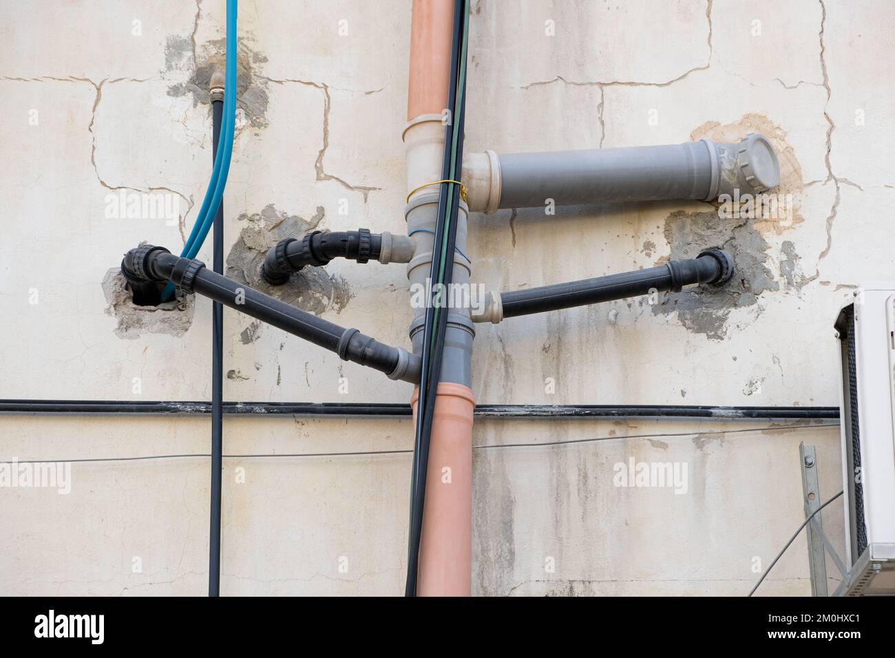 Plumbing installation of water pipe and sewerage system on the building