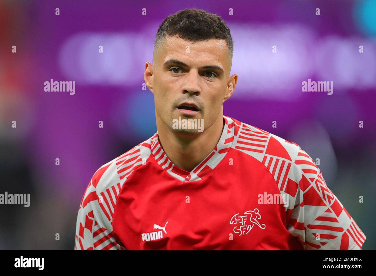 Lusail, Qatar. 06th Dec, 2022. Granit Xhaka of Switzerland warms up during the FIFA World Cup Qatar 2022 round of 16 match between Portugal and Switzerland at Lusail Stadium, Lusail, Qatar on 6 December 2022. Photo by Peter Dovgan. Editorial use only, license required for commercial use. No use in betting, games or a single club/league/player publications. Credit: UK Sports Pics Ltd/Alamy Live News Stock Photo
