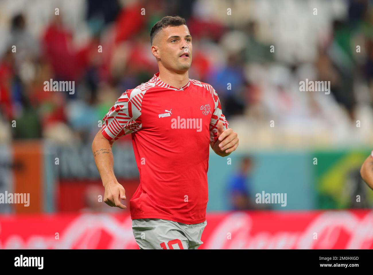 Lusail, Qatar. 06th Dec, 2022. Granit Xhaka of Switzerland warms up during the FIFA World Cup Qatar 2022 round of 16 match between Portugal and Switzerland at Lusail Stadium, Lusail, Qatar on 6 December 2022. Photo by Peter Dovgan. Editorial use only, license required for commercial use. No use in betting, games or a single club/league/player publications. Credit: UK Sports Pics Ltd/Alamy Live News Stock Photo