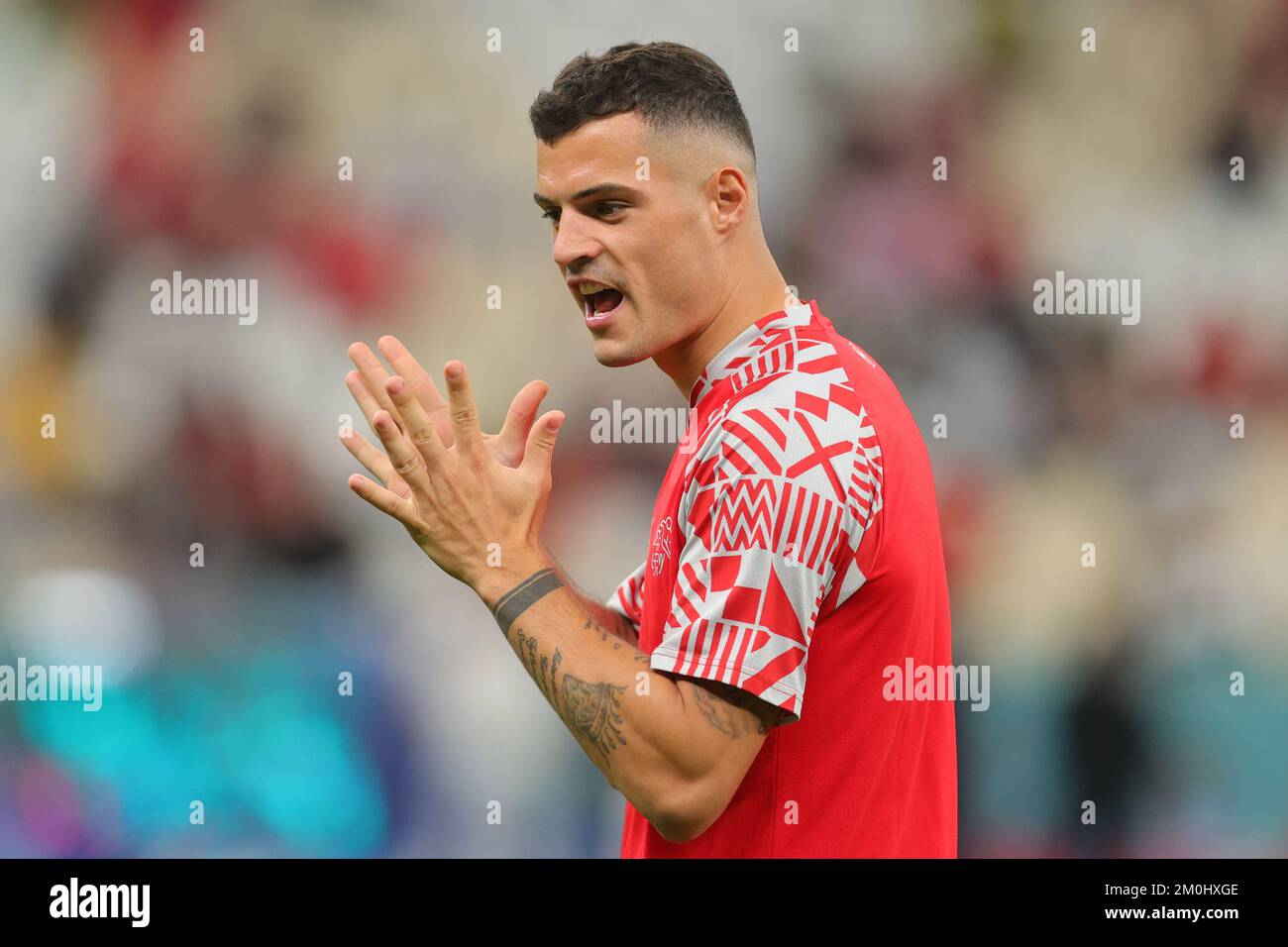 Lusail, Qatar. 06th Dec, 2022. Granit Xhaka of Switzerland warms up during the FIFA World Cup Qatar 2022 round of 16 match between Portugal and Switzerland at Lusail Stadium, Lusail, Qatar on 6 December 2022. Photo by Peter Dovgan. Editorial use only, license required for commercial use. No use in betting, games or a single club/league/player publications. Credit: UK Sports Pics Ltd/Alamy Live News Stock Photo