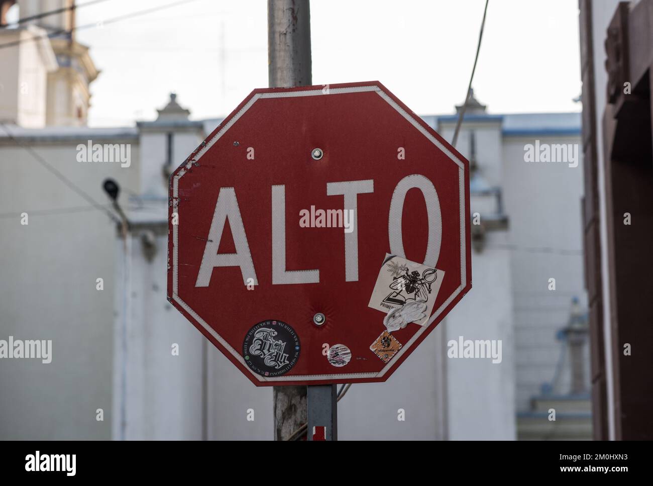 Road Stop (Alto) sign in Tehaucan, Mexico Stock Photo Alamy
