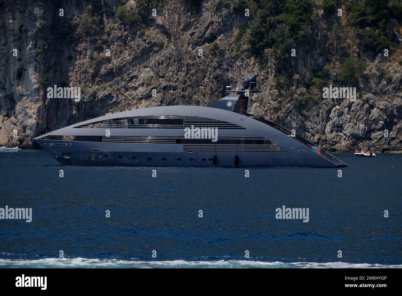 The Douglas Ocean Pearl luxury yacht moored off the Amalfi Coast. Stock Photo
