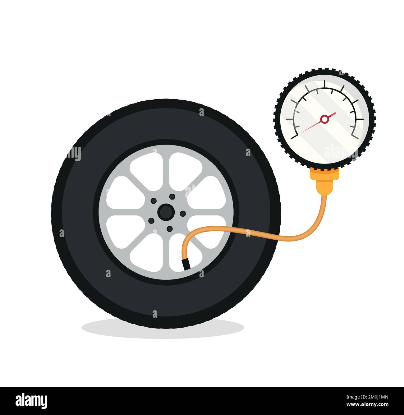 Tire fitting. Pump, car wheel and tire pressure gauge in flat design