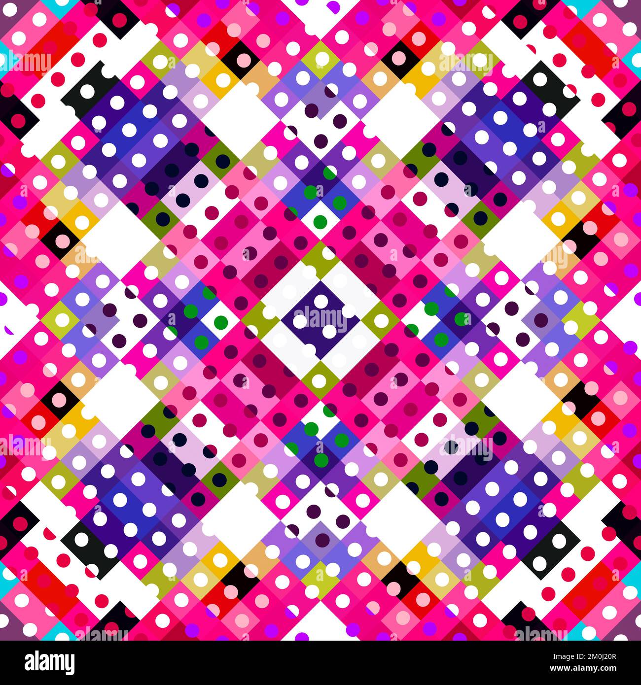 Whimsical geometric pixel pattern. Playful fun kaleidoscopic pink ...