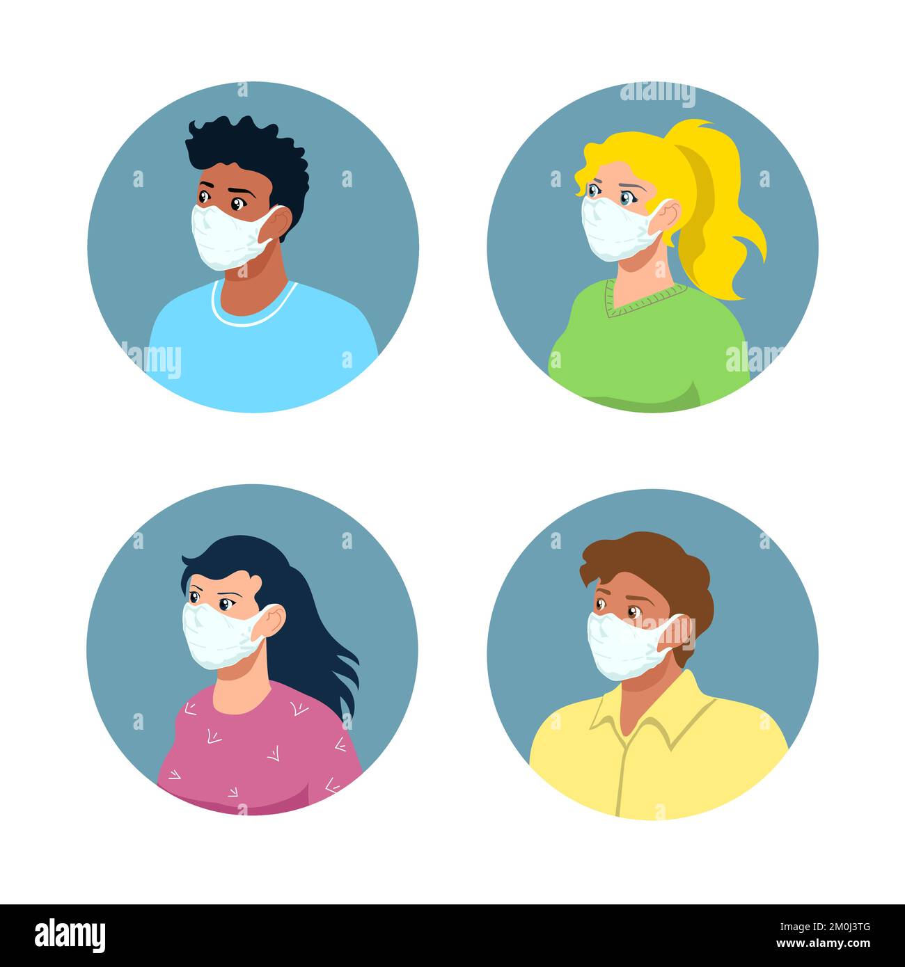 People of four different ethnicities, young men and women, wearing