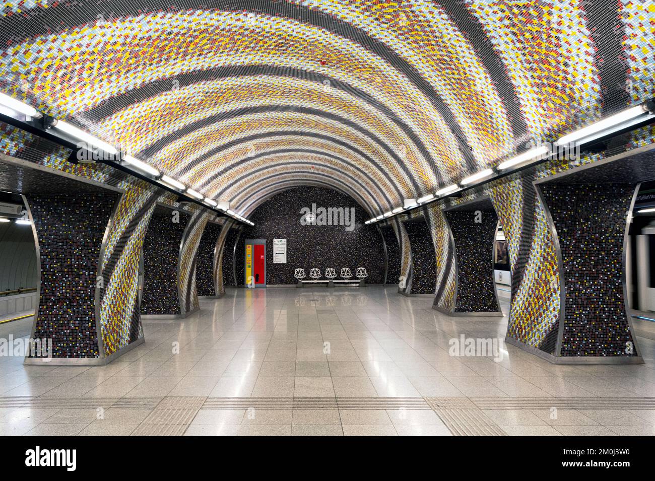 The interior design of the luxurious station of Line 4 of the Budapest Metro Stock Photo