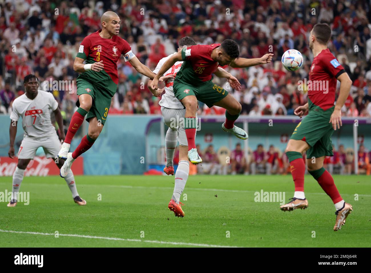 Pepe and Goncalo Ramos of Portugal in action during the FIFA World Cup Qatar 2022 Round of 16 match between Portugal and Switzerland at Lusail Stadium on December 6, 2022 in Lusail City, Qatar.   Photo: Igor Kralj/PIXSELL Stock Photo