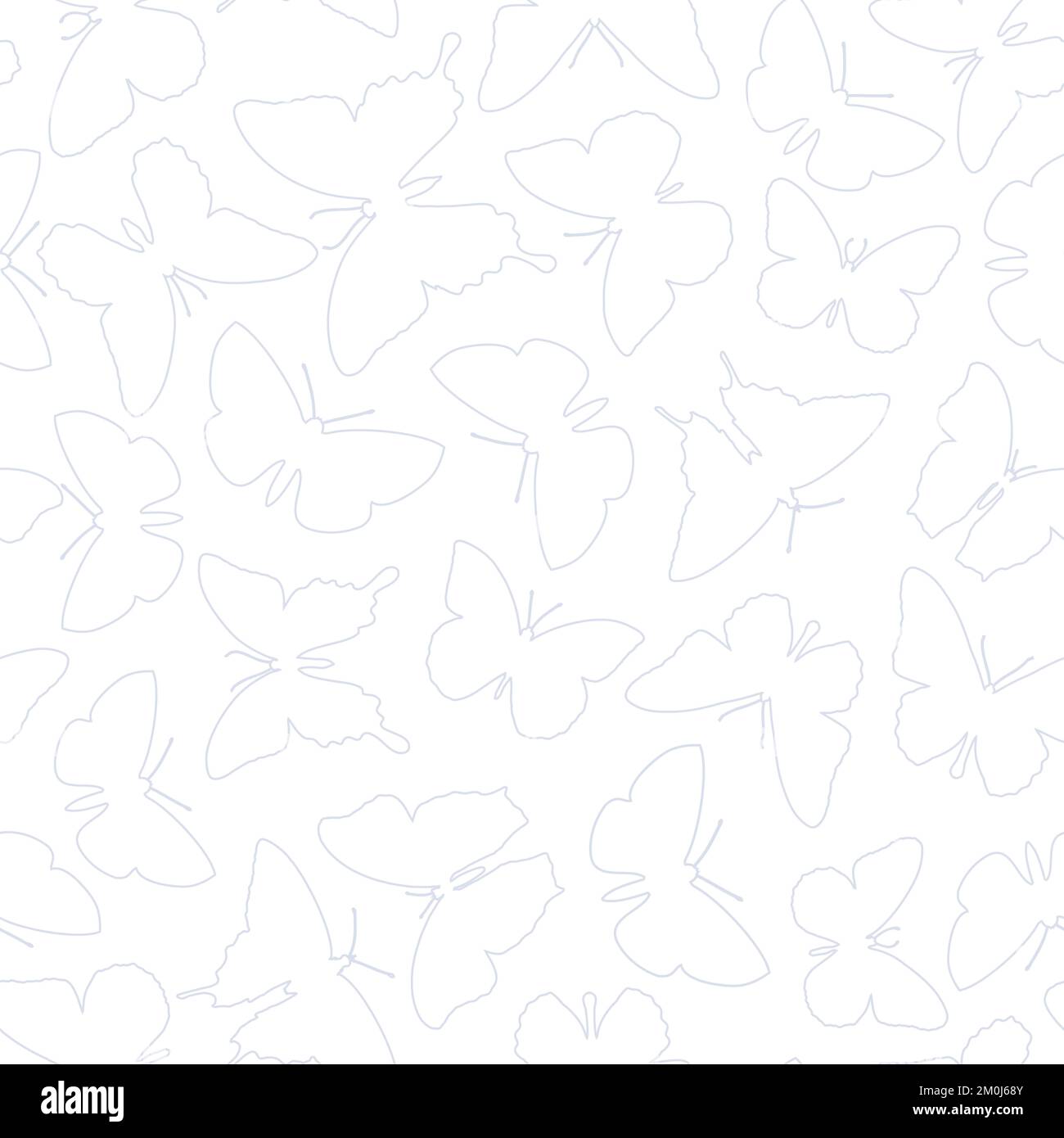 Black and white pattern of butterflies in a linear style for print and ...