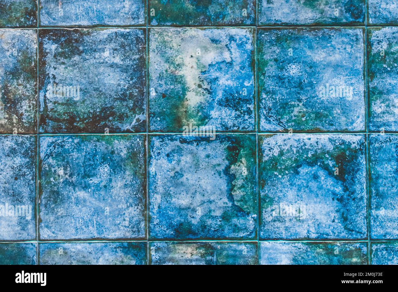 Blue mosaic ceramic square tiles with abstract pattern texture ...
