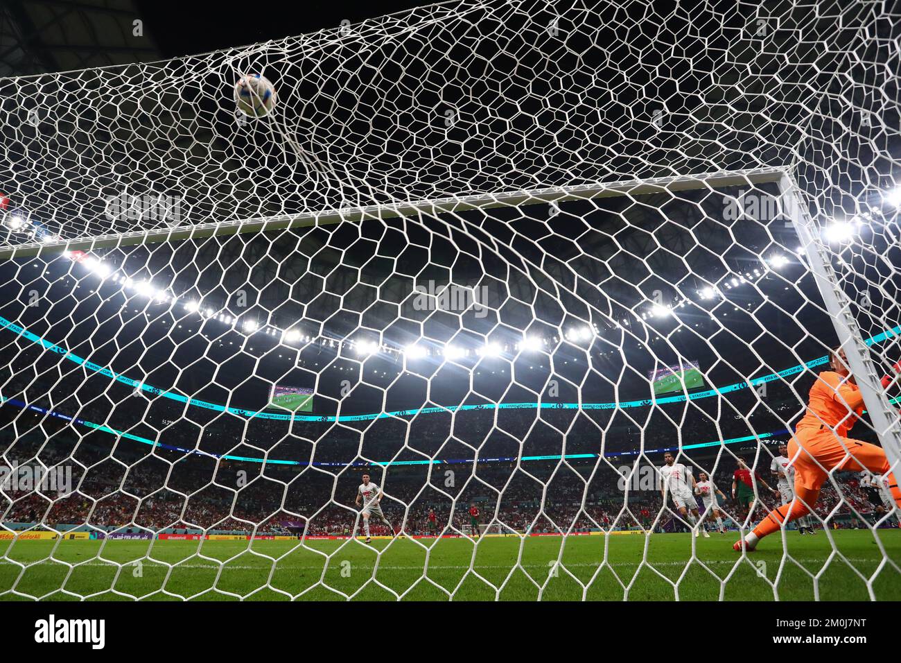 Lusail, Qatar. 06th Dec, 2022. Soccer, World Cup 2022 in Qatar, Portugal - Switzerland, Round of 16, at Lusail Stadium, Portugal's Goncalo Ramos scores his opening goal against goalkeeper Yann Sommer of Switzerland to make it 1-0. Credit: Tom Weller/dpa/Alamy Live News Stock Photo