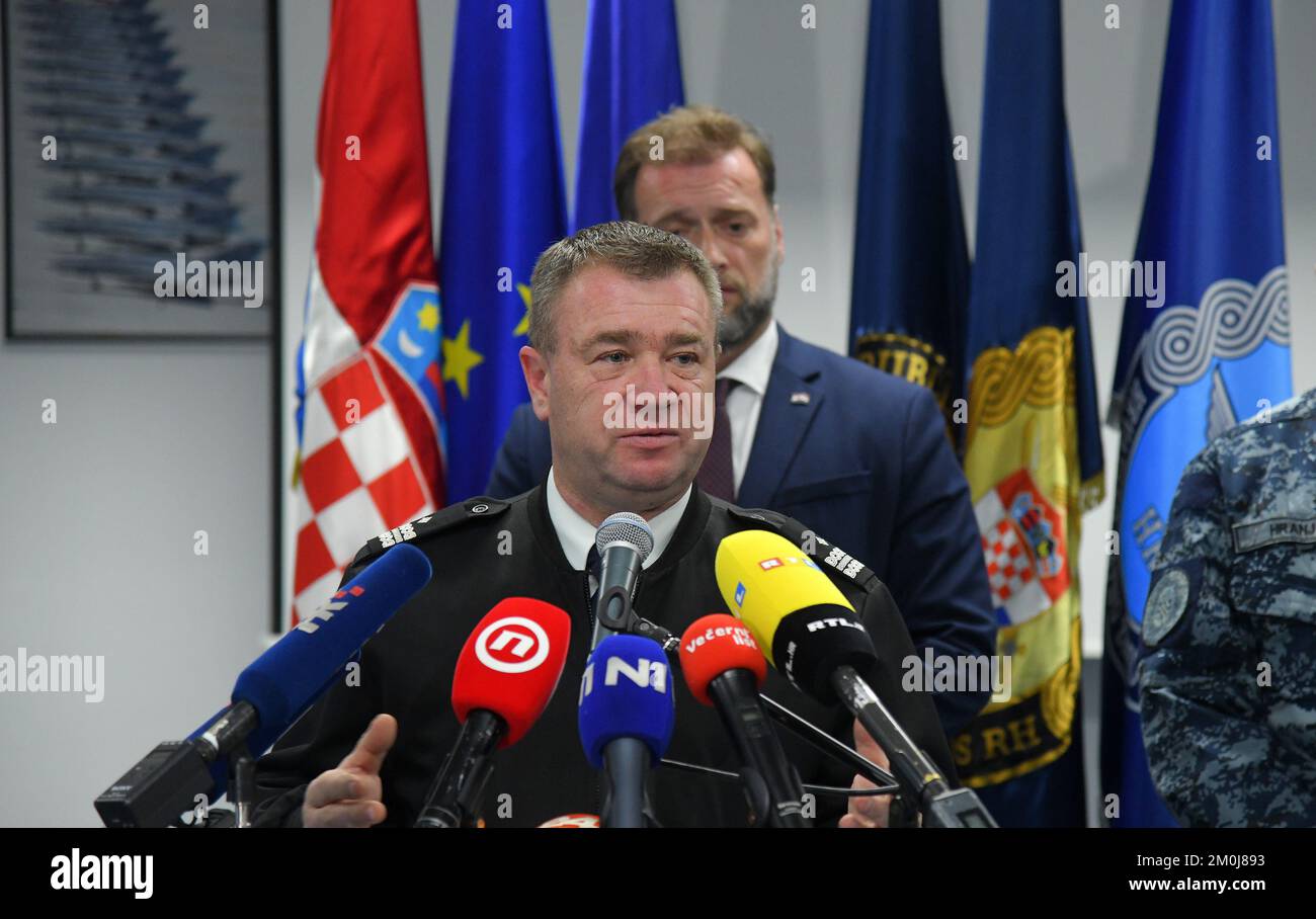 Brigadier General Michael Krizanec, Commander of Croatian Air Force speaks to the media at 'Pk Marko Živković' Barracks at Pleso Airport on the occasion of the crash of the HRZ MiG-21 plane, i nZagreb, Croatia, on December 6, 2022. A two-seater MIG-21 plane crashed during a military drill on Tuesday in an uninhabited forest area of Slatina in northeastern Croatia but both pilots were rescued. Josip Regovic/PIXSELL Stock Photo