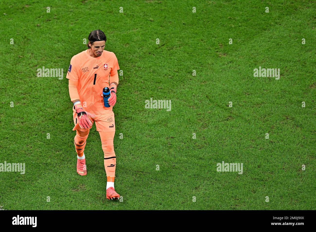 Lusail, Qatar. 6th Dec, 2022. Yann Sommer, goalkeeper of Switzerland, leaves the pitch after first half of the Round of 16 match between Portugal and Switzerland of the 2022 FIFA World Cup at Lusail Stadium in Lusail, Qatar, Dec. 6, 2022. Credit: Xin Yuewei/Xinhua/Alamy Live News Stock Photo