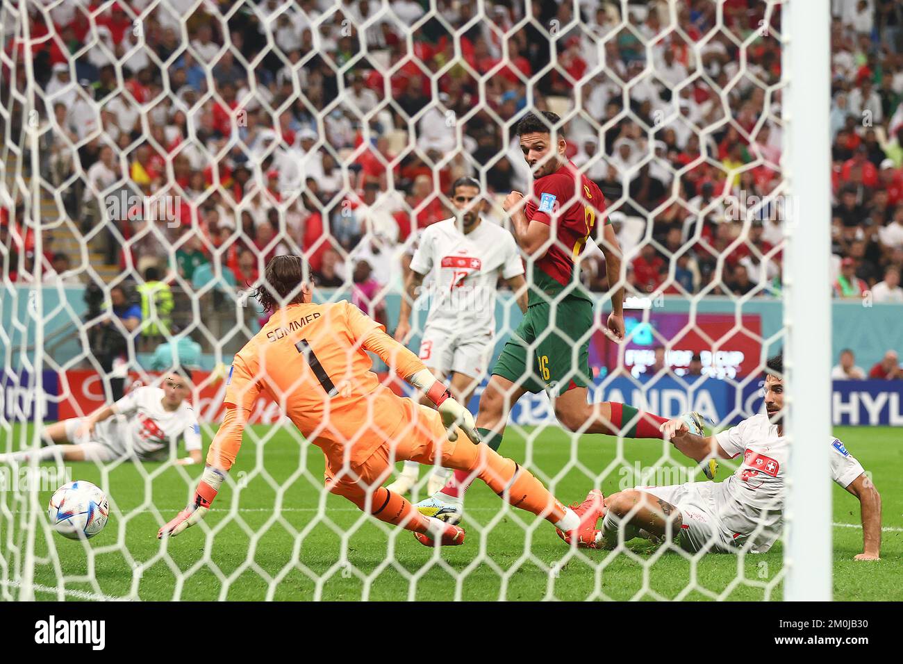 Doha, Qatar. 06th Dec, 2022. Goncalo Ramos of Portugal scores his side's third goal during the 2022 FIFA World Cup Round of 16 match at Lusail Stadium in Doha, Qatar on December 06, 2022. Photo by Chris Brunskill/UPI Credit: UPI/Alamy Live News Stock Photo