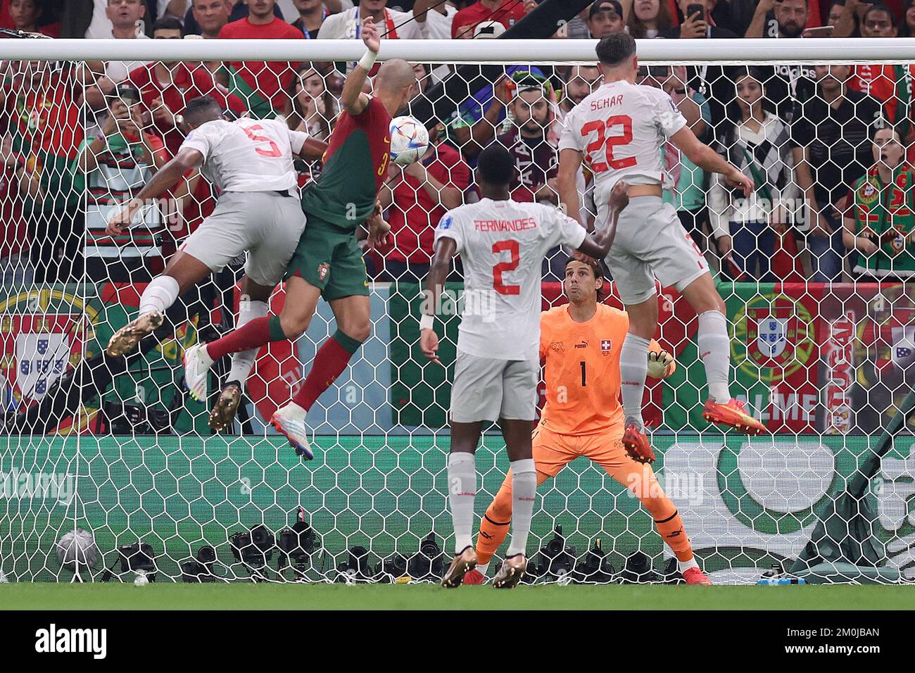 Pepe of Portugal scoring a goal during the FIFA World Cup Qatar 2022 Round of 16 match between Portugal and Switzerland at Lusail Stadium on December 6, 2022 in Lusail City, Qatar.   Photo: Igor Kralj/PIXSELL Stock Photo