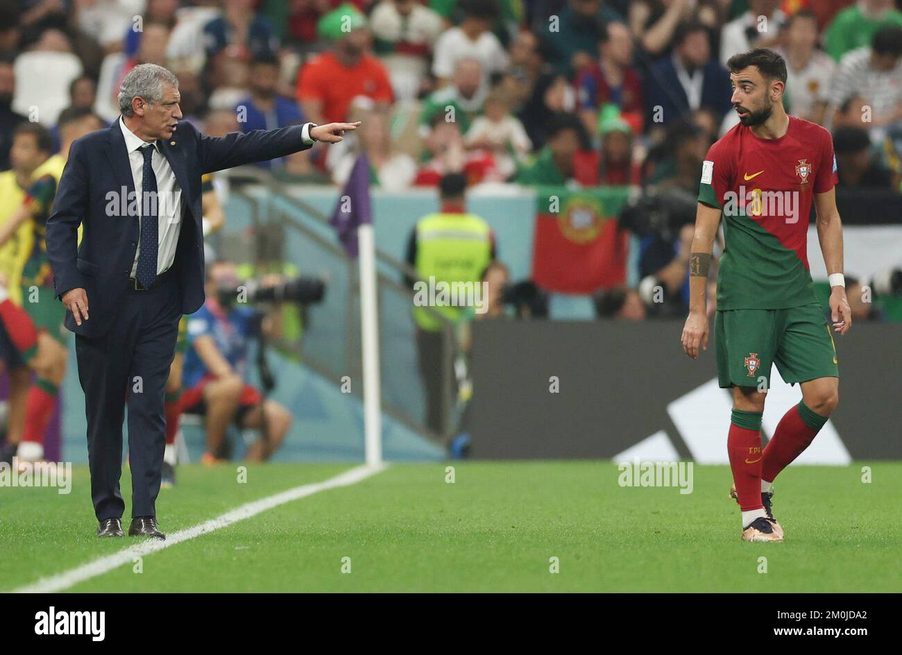 Lusail, Qatar. 6th Dec, 2022. Fernando Santos (L), head coach of Portugal, gestures during the Round of 16 match between Portugal and Switzerland of the 2022 FIFA World Cup at Lusail Stadium in Lusail, Qatar, Dec. 6, 2022. Credit: Pan Yulong/Xinhua/Alamy Live News Stock Photo